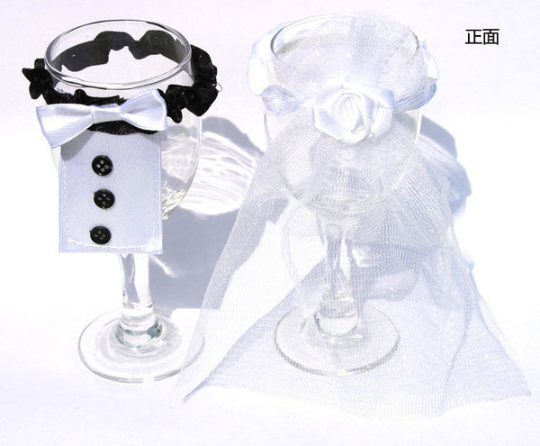 Bride & Groom Tux Bridal Toasting Wine Glasses Decor