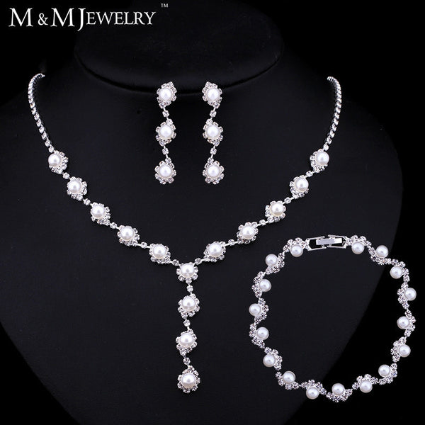 Simple Simulated Pearl Jewelry Silver Plated Wedding Accessories